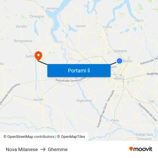 Nova Milanese to Ghemme map