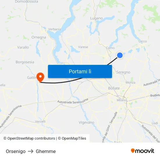 Orsenigo to Ghemme map