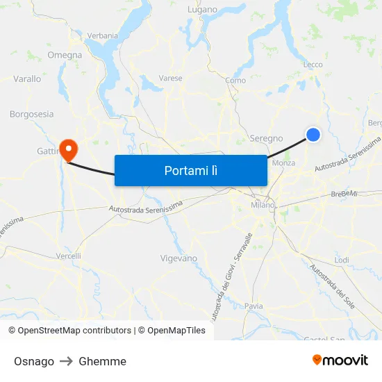 Osnago to Ghemme map