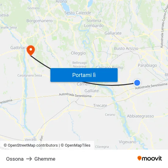 Ossona to Ghemme map