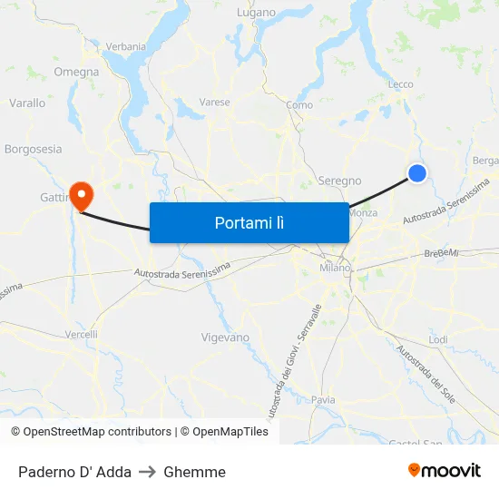 Paderno D' Adda to Ghemme map