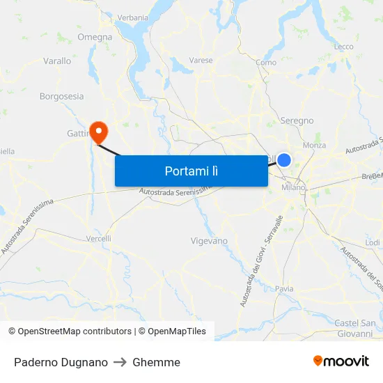 Paderno Dugnano to Ghemme map