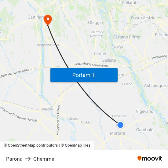Parona to Ghemme map