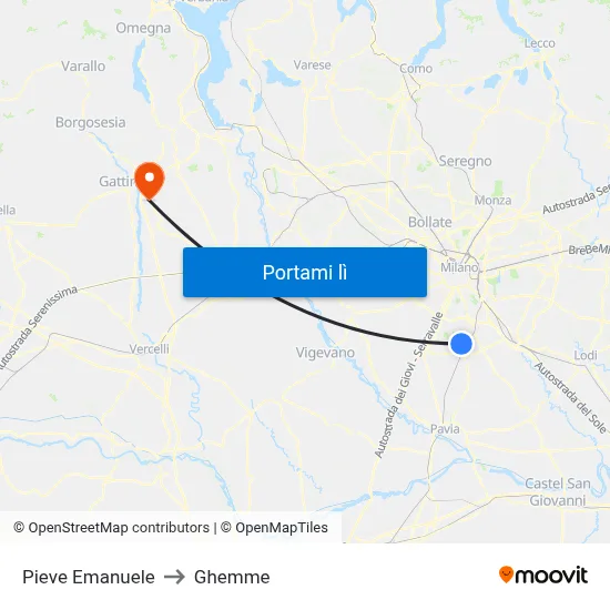 Pieve Emanuele to Ghemme map