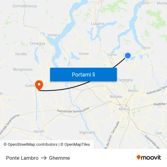Ponte Lambro to Ghemme map