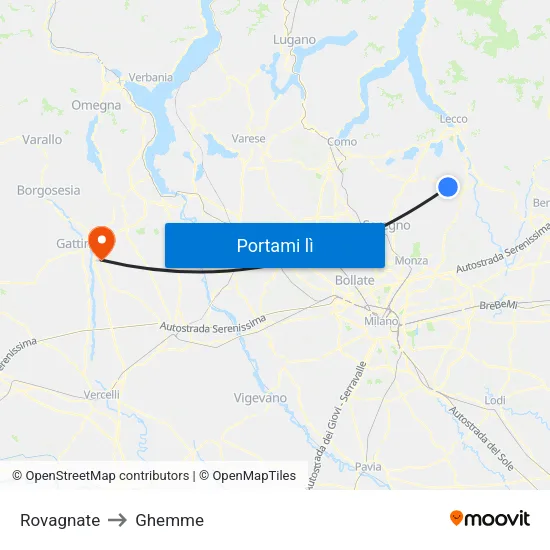 Rovagnate to Ghemme map
