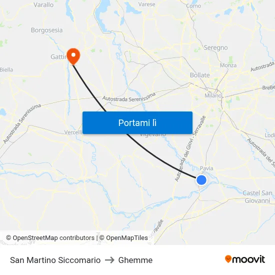 San Martino Siccomario to Ghemme map