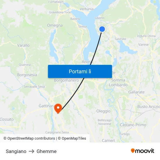 Sangiano to Ghemme map