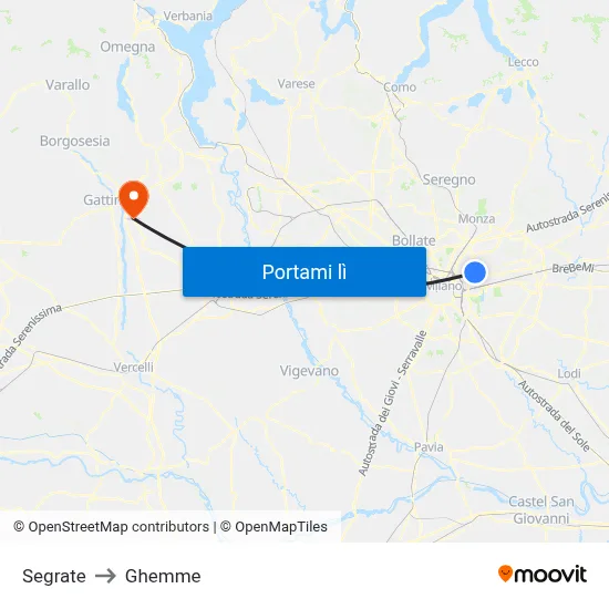 Segrate to Ghemme map