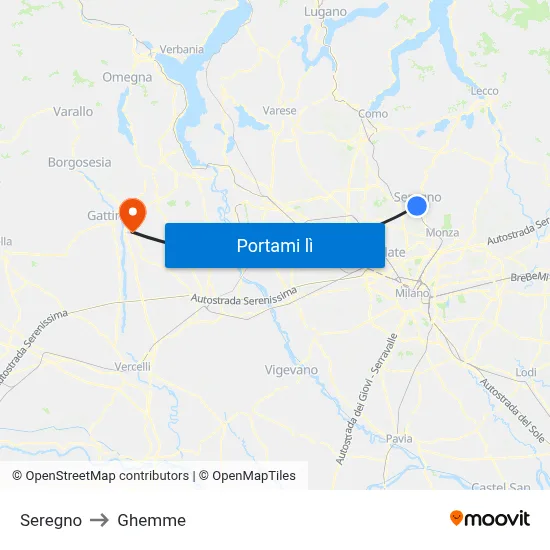 Seregno to Ghemme map