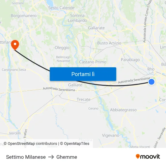 Settimo Milanese to Ghemme map
