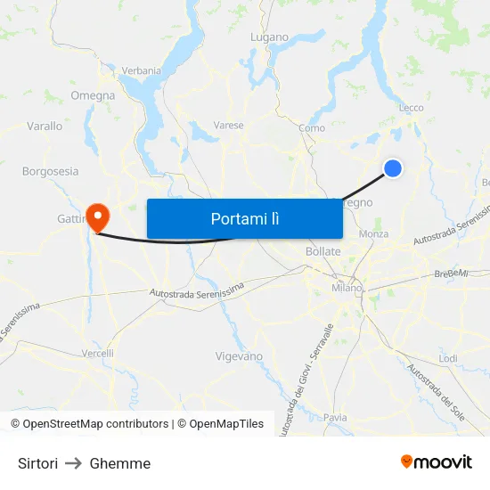 Sirtori to Ghemme map