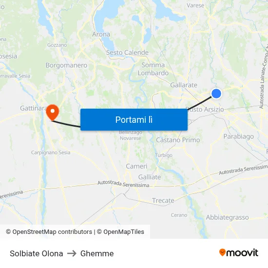 Solbiate Olona to Ghemme map
