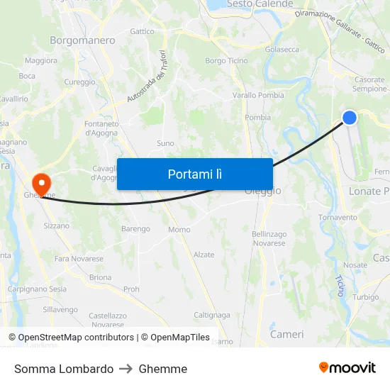 Somma Lombardo to Ghemme map