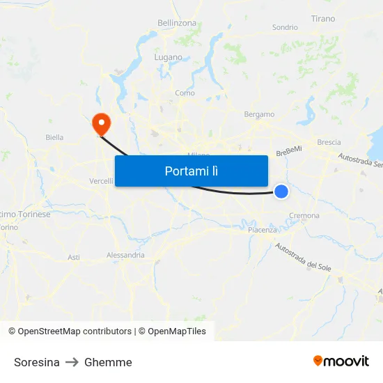 Soresina to Ghemme map