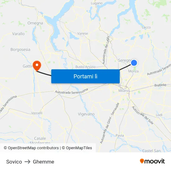 Sovico to Ghemme map