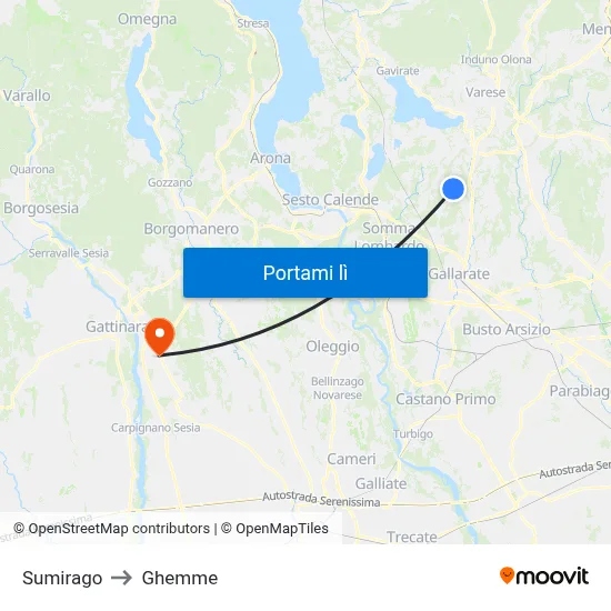 Sumirago to Ghemme map