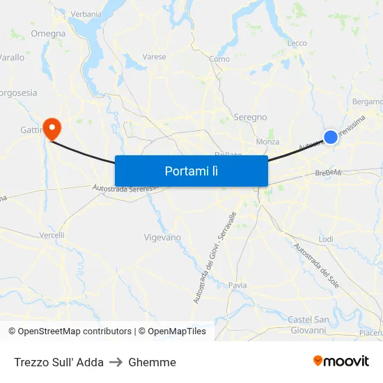 Trezzo Sull' Adda to Ghemme map