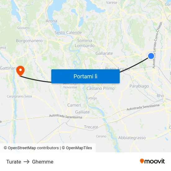 Turate to Ghemme map