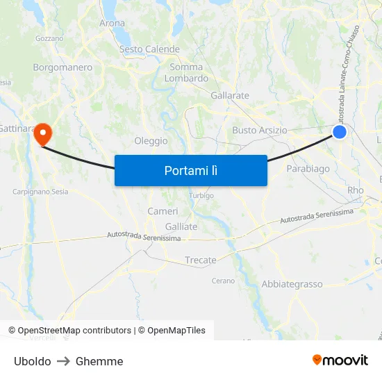 Uboldo to Ghemme map
