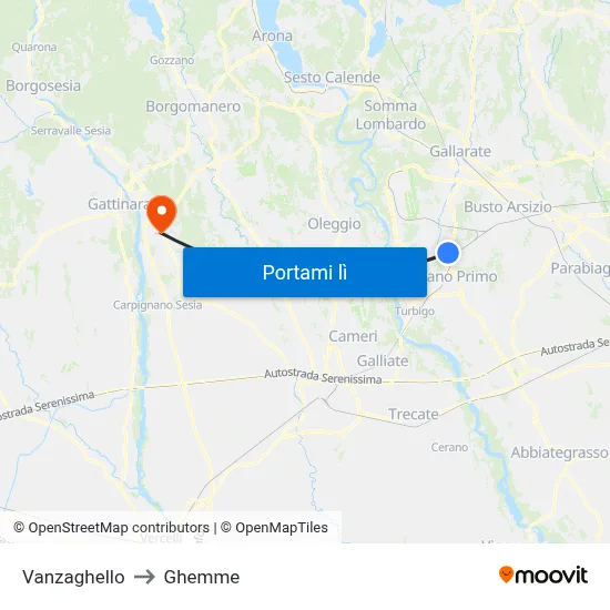 Vanzaghello to Ghemme map