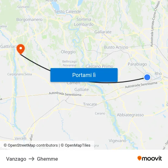 Vanzago to Ghemme map