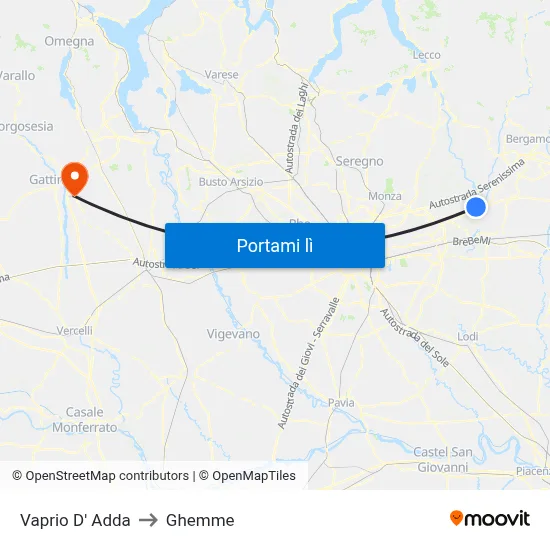 Vaprio D' Adda to Ghemme map