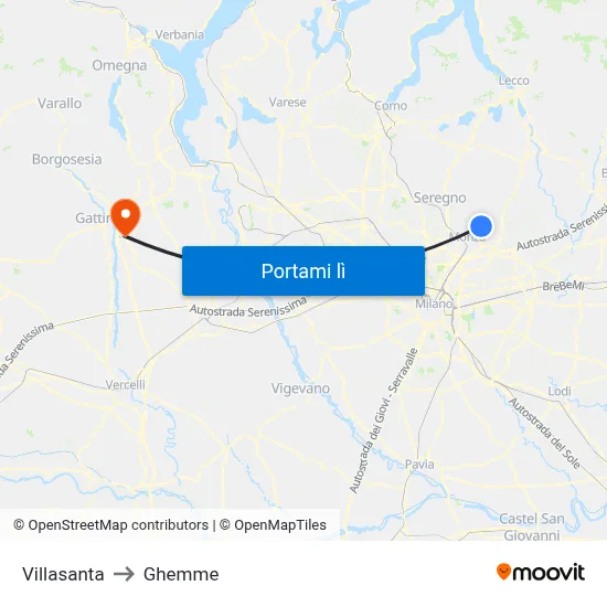 Villasanta to Ghemme map
