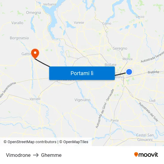 Vimodrone to Ghemme map