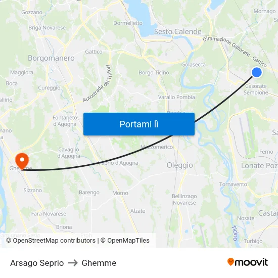 Arsago Seprio to Ghemme map