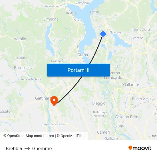 Brebbia to Ghemme map