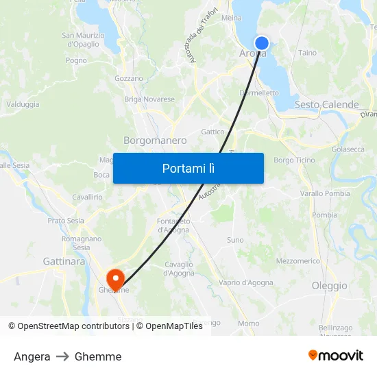 Angera to Ghemme map