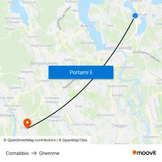 Comabbio to Ghemme map
