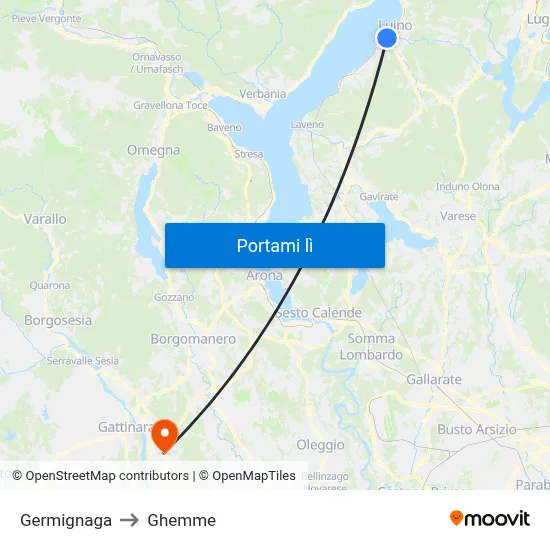 Germignaga to Ghemme map