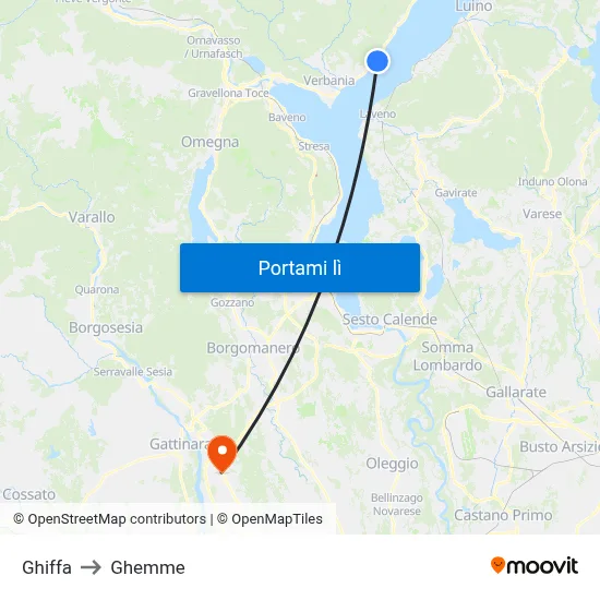 Ghiffa to Ghemme map