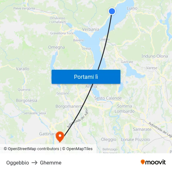 Oggebbio to Ghemme map