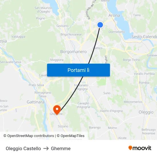 Oleggio Castello to Ghemme map