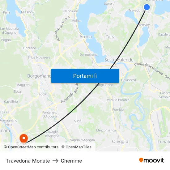 Travedona-Monate to Ghemme map