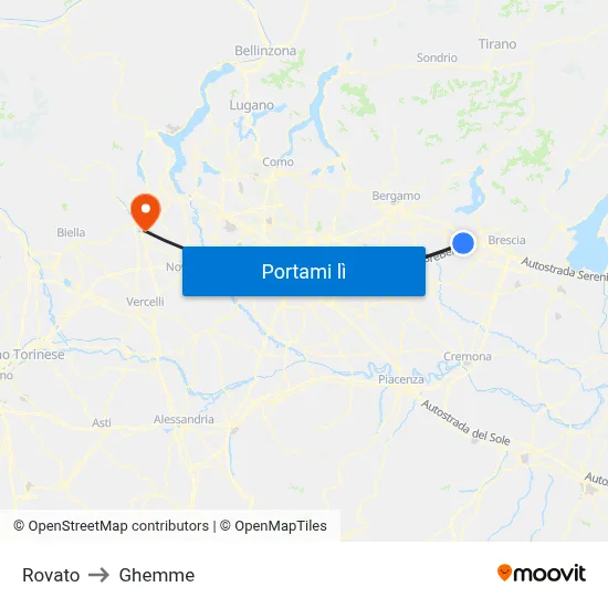 Rovato to Ghemme map