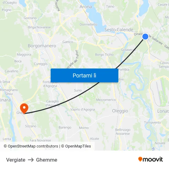 Vergiate to Ghemme map