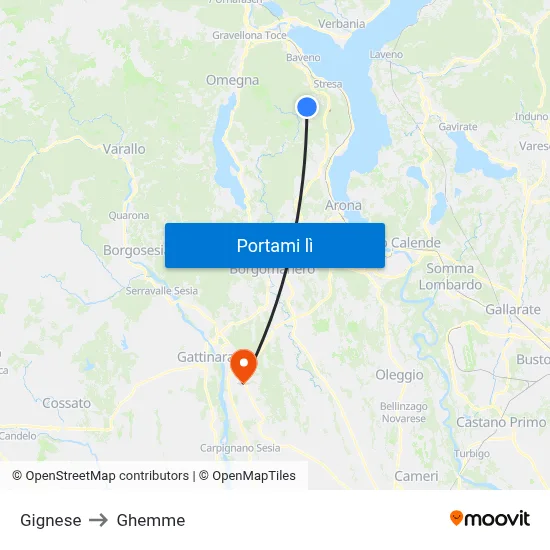 Gignese to Ghemme map