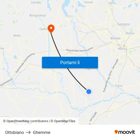 Ottobiano to Ghemme map