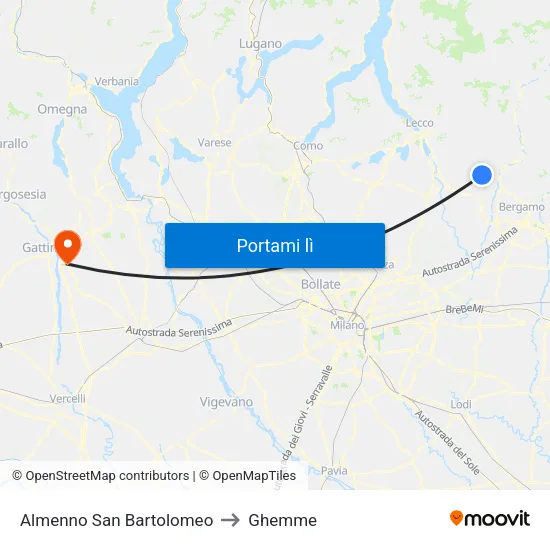 Almenno San Bartolomeo to Ghemme map