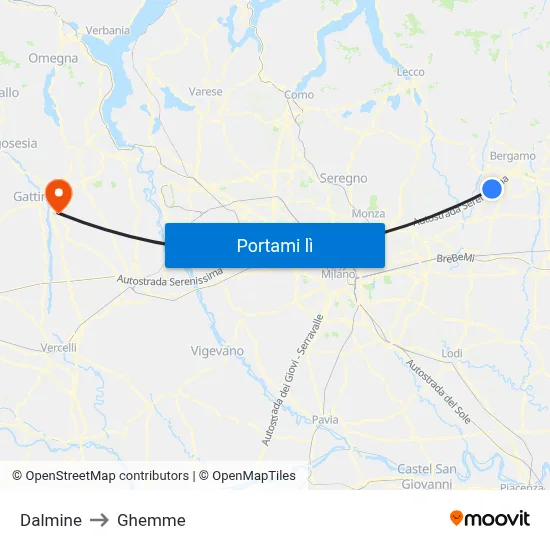 Dalmine to Ghemme map