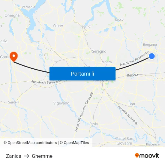 Zanica to Ghemme map