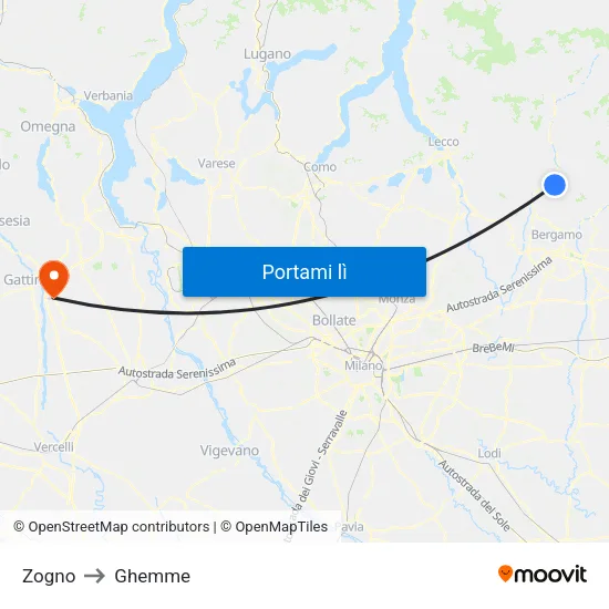 Zogno to Ghemme map