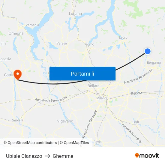 Ubiale Clanezzo to Ghemme map