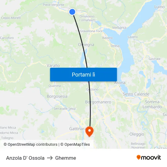 Anzola D' Ossola to Ghemme map