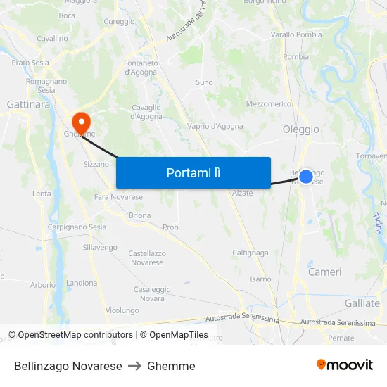Bellinzago Novarese to Ghemme map