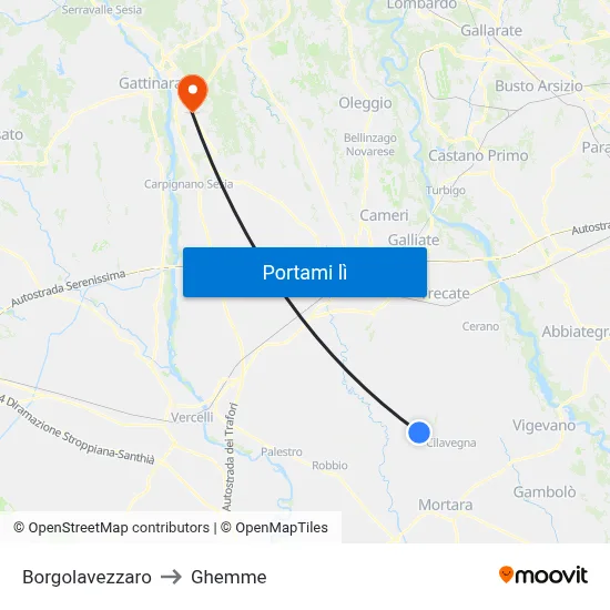 Borgolavezzaro to Ghemme map